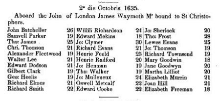 Passenger list of the John of London, including Walter Lee