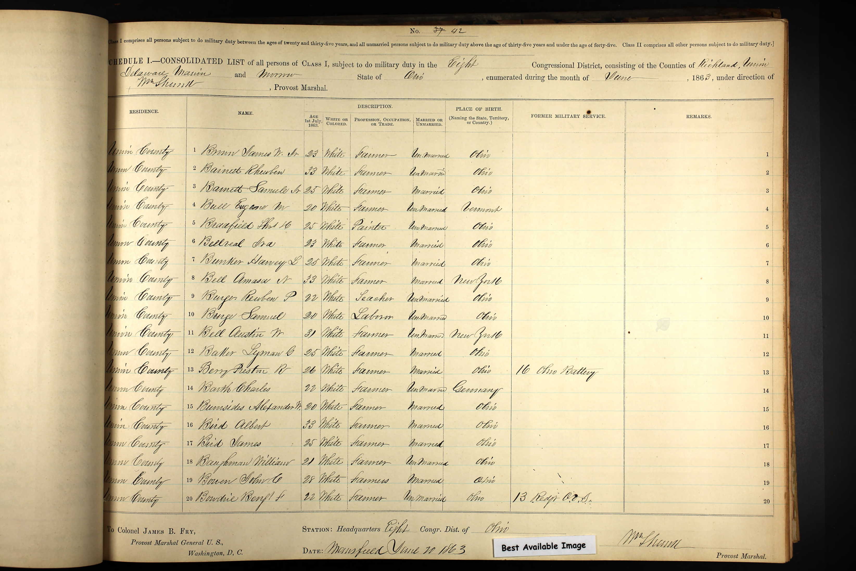 Civil War draft registration for Albert Bird